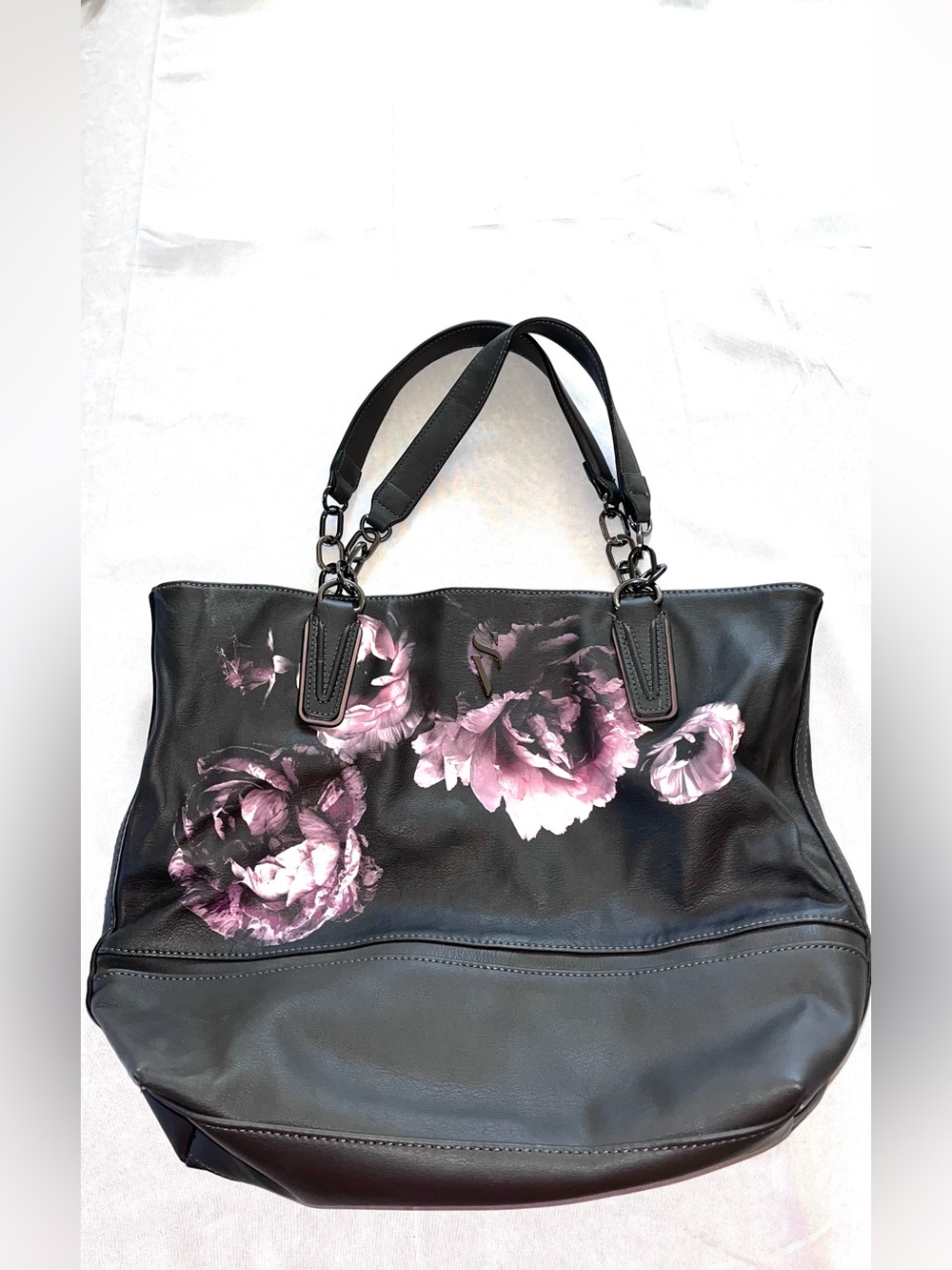 Simply Vera Vera Wang Large Floral Tote Bag Black Pink Dark Romantic